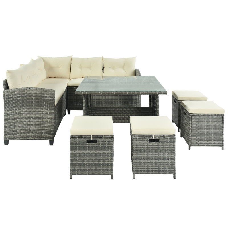 Pulaski All Weather Wicker 8 - Person Seating Group with Cushions, Beige