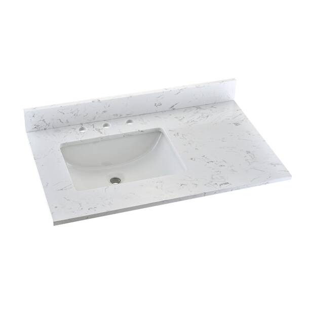 Bellaterra Home 37.00'' Stone Single Vanity Top with Sink and 3 Faucet ...