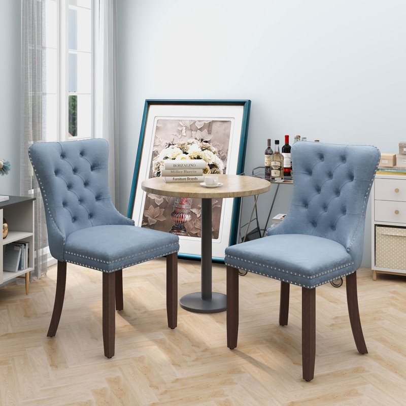 Collection Modern, High-end Tufted Solid Wood Contemporary Velvet Upholstered Dining Chair with Wood Legs Nailhead Trim 2-Pcs Set