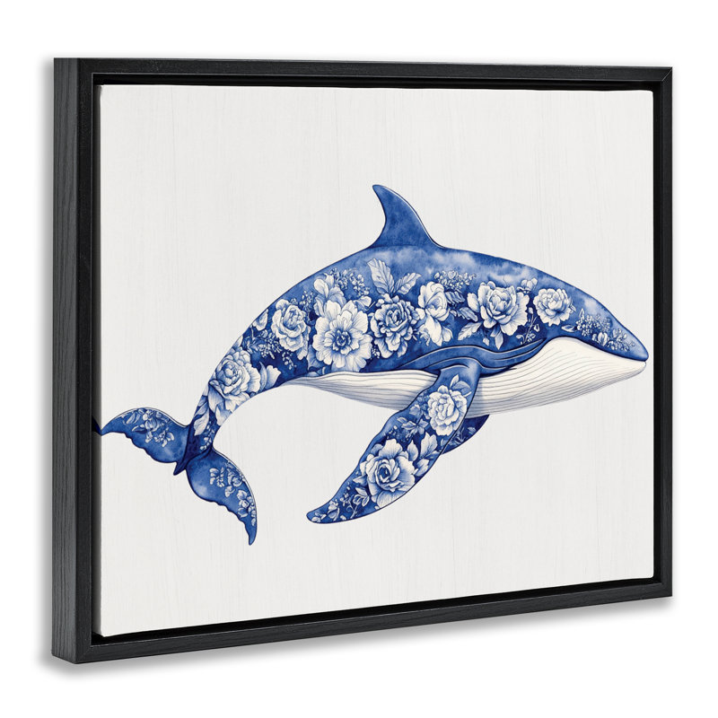 Cadre flottant Floral Toile Whale, Cadre flottant noir de jais, H 17 po x l 21 po