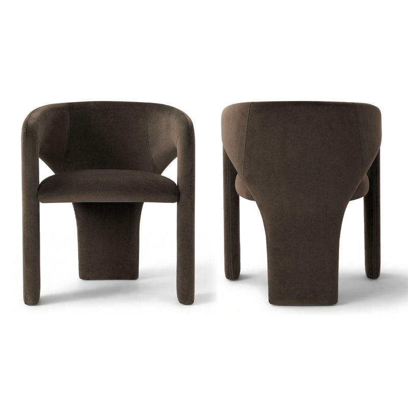 Chaises de baril moderne en velours, dossier courbé rembourré pour la salle à manger et la cuisine, Brun chocolat