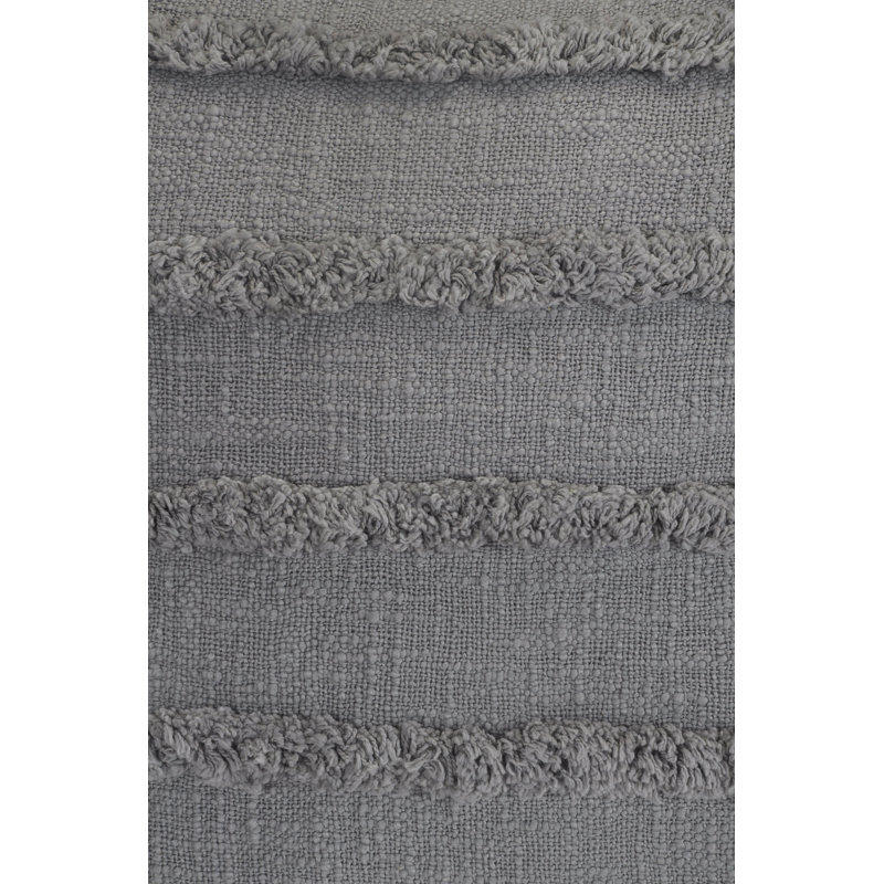 Striped Fringed 100% Cotton Throw Square Pillow Cover Set of 2, Polyester/Polyfill, Gray