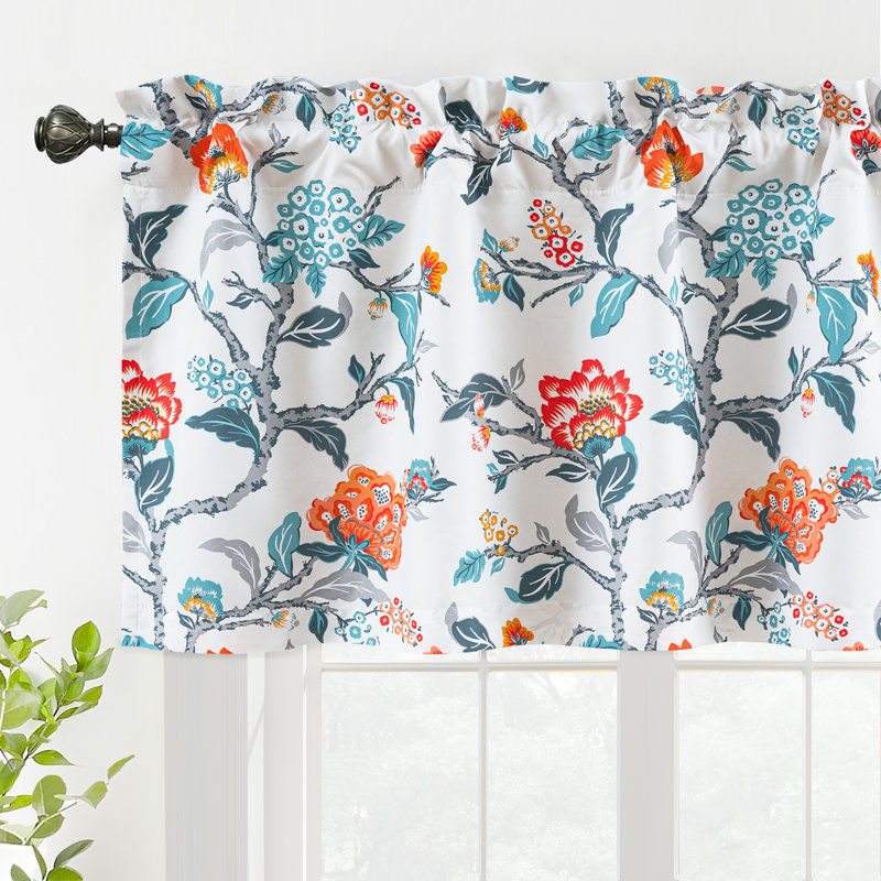Alarie Ada Botanical Print Lined Flower Leaf Thermal Insulated Window Valance Rod Pocket  1 Pack, 52" W x 24" H, Multi
