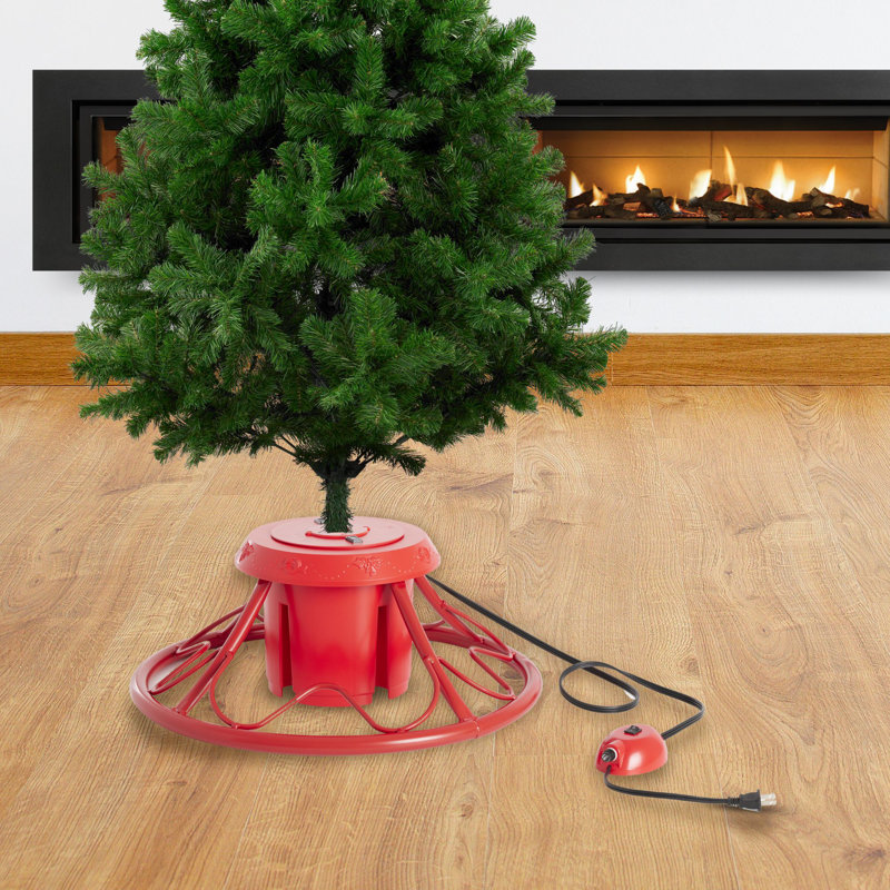 Red Metal Rotating Stand for Artificial Christmas Trees up to 9 Feet