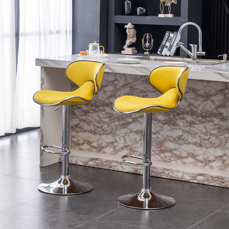 Tabouret de bar pivotant rembourré en velours, ensemble de 2, Jaune