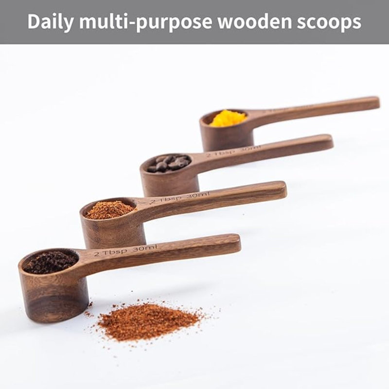 4 cuillères en bois cuillère en bois d'acacia pour bocaux Petite cuillère pour le café cuillères à mesurer Cuillères en bois pour les récipients Quotidien poudre de bain de sel savon Scooper (30 ml)