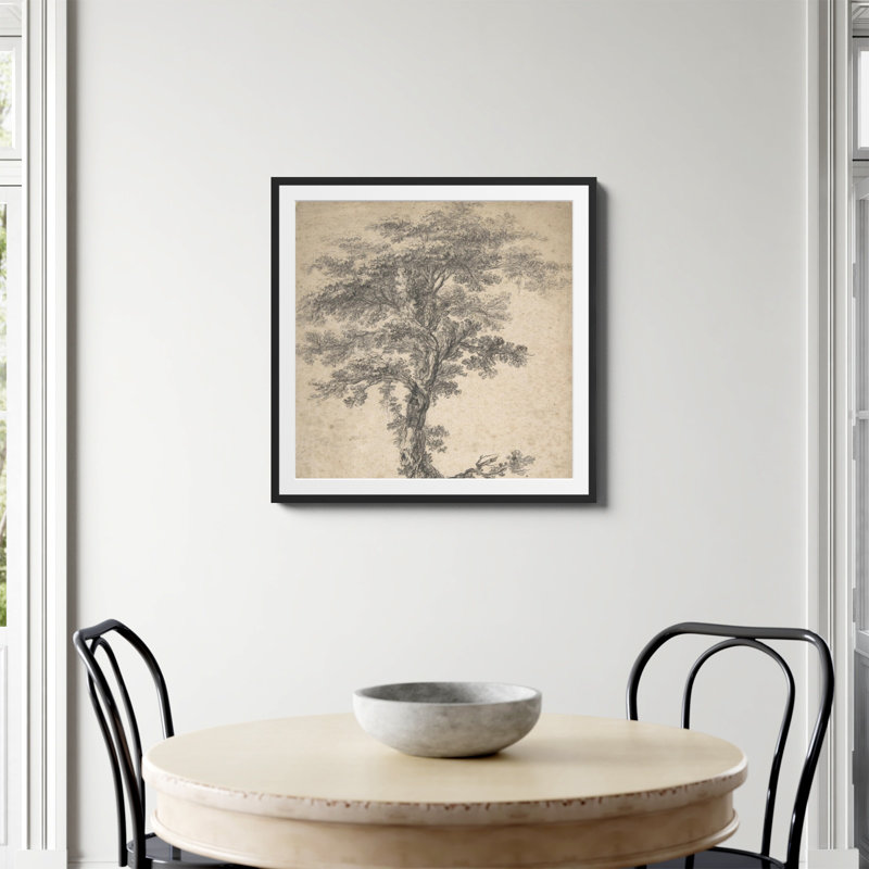 Étude d'un arbre imprimé par Jean Baptiste Pillement, Papier avec cadre simple noir, Oui, H 30 po x l 30 po