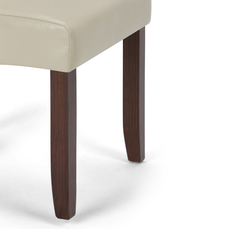 Satin Cream Faux Leather Upholstered Parsons Side Chair, High Back