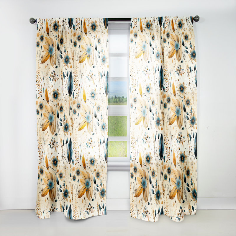 Motif rustique bohème - Panneaux de rideaux floraux, L 52 po x L 95 po