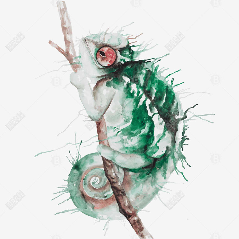 «Watercolor Chameleon» sur toile, Vert