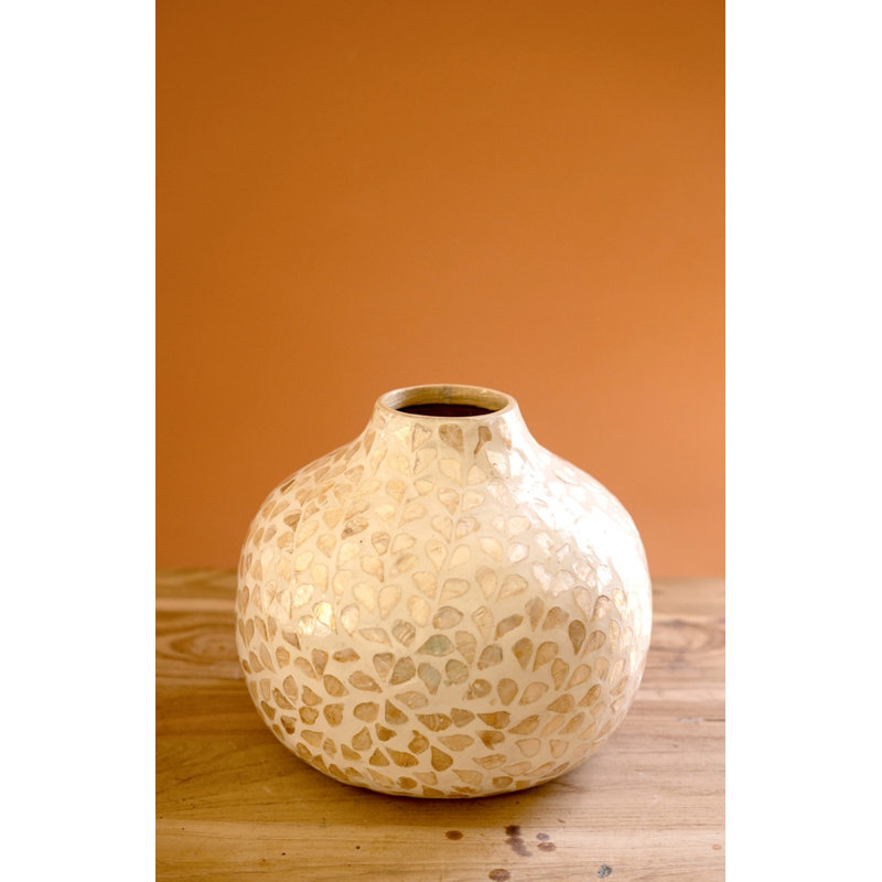  Spun Bamboo Decorative Vase Capiz Shell Diamond Pattern 10" H Coastal Home Accent