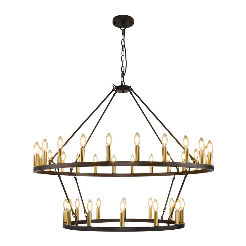 Tianga 36 - Light Dimmable Wagon Wheel Chandelier, Black/Gold