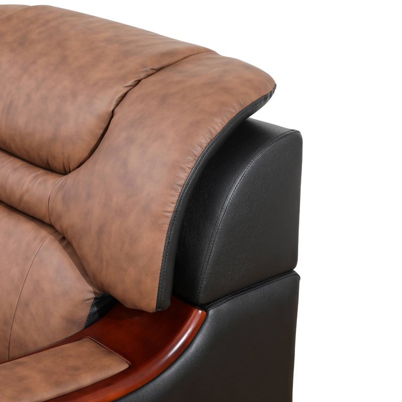 Causeuse en cuir véritable avec accoudoirs carrés 57 po Carfi