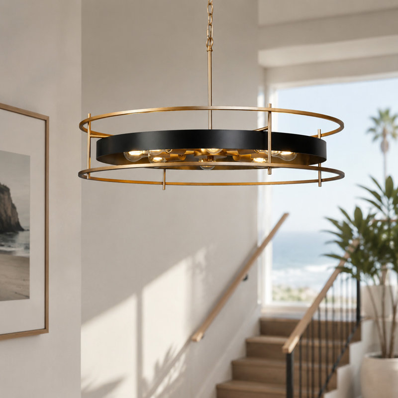 Grand lustre cylindrique à 8 lumières à roulettes
