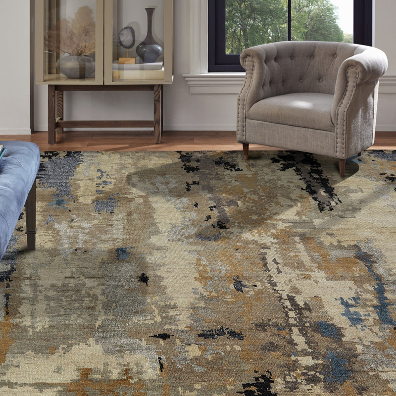 Aurora Drift Hand Knotted Abstract Area Rug, Rectangle 8' x 10'