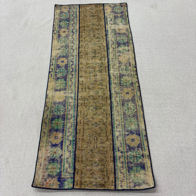 Tapis rétro en laine, tapis géométrique brun 29,1 x 69,7 po