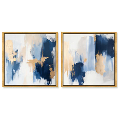Tranquil Blue Depths Set Canvas Print Blue Livingroom Art Set by Art Remedy, Black Frame, 12 x 12