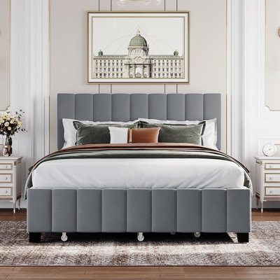 Queen Size Velvet Upholstered Platform Bed -  Everly Quinn, E8F56FDE6C024C49A8EABB8BE6055C65