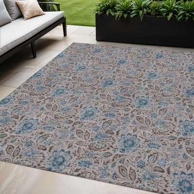 Tapis d'intérieur lavable extérieur floral brun et bleu 5 pi x 8 pi