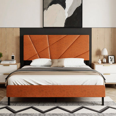 77" Full Size Metal Platform Bed Frame | Vintage Brown Wood + Steel, Noise-Free Slats, Large Under-Bed Storage, No Box Spring, 45-min Assembly, Industrial Style