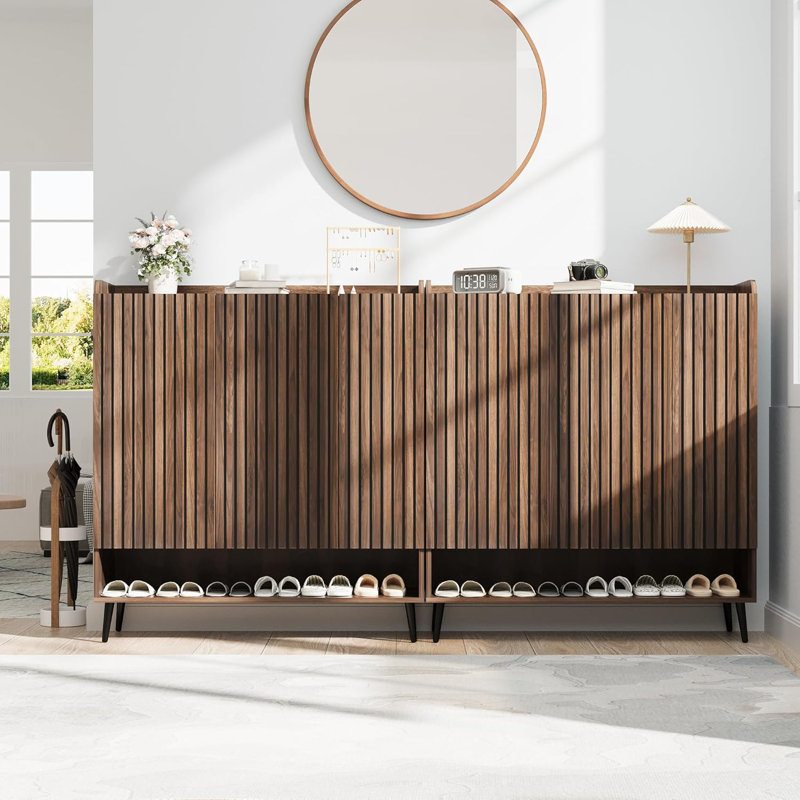 Grande armoire à chaussures Nut-Brown avec 3 portes et tablettes réglables, organisateur pour couloir ou entrée