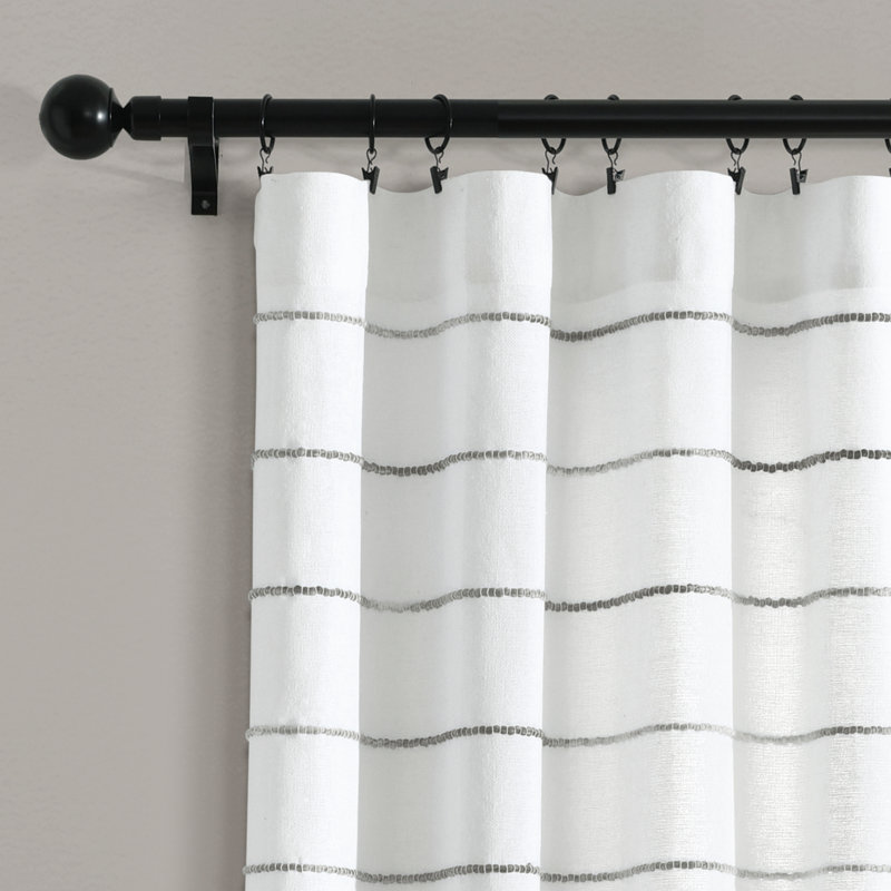 Gray and White Cotton Polyester Light-Filtering Window Curtain Panels