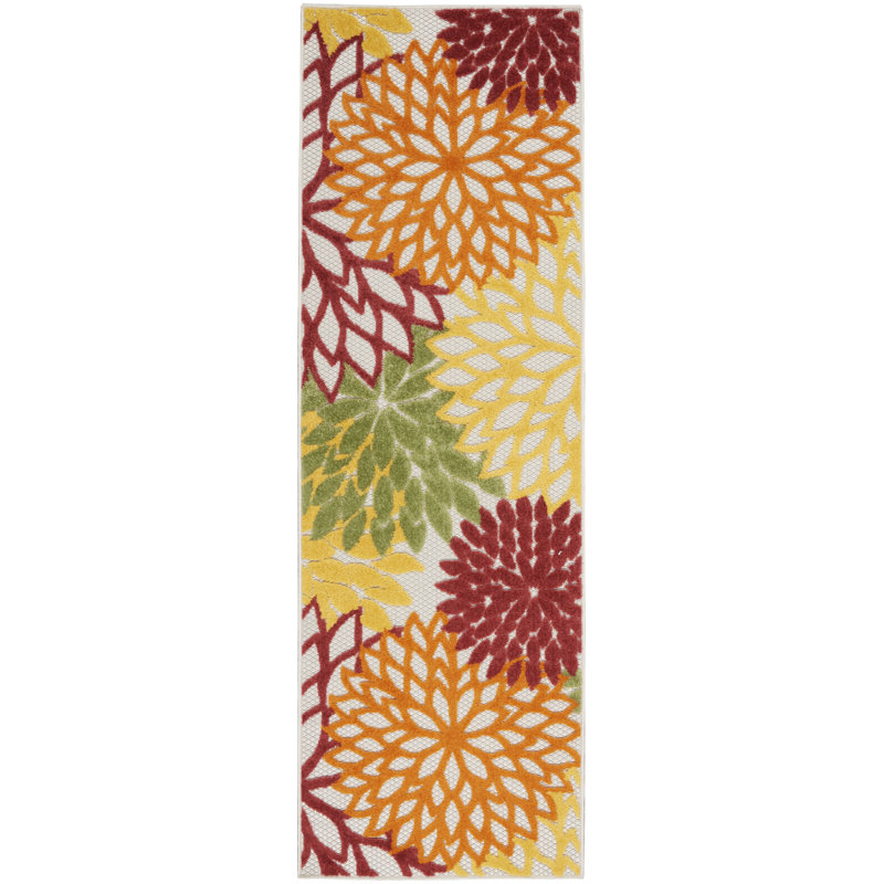 Tapis rouge à motif floral Newton, Tapis de couloir 2 pi 3 po x 8 pi