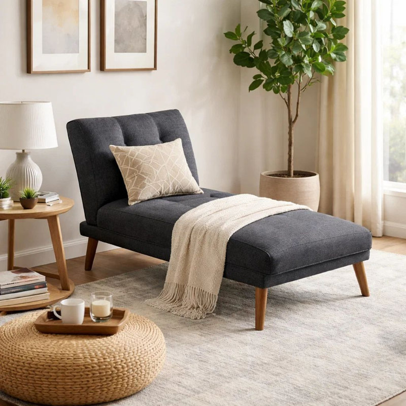 Chaise longue inclinable sans accoudoirs Gussi, Tissu noir