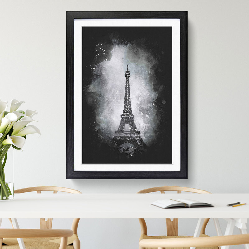 A Moody Eiffel Tower in Paris France - Picture Frame Graphic Art Print, 33cm H x 24cm W x 2cm D, Black Framed