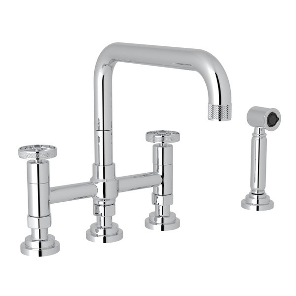 Campo™ Bridge Faucet With Sidespray, Polished Chrome, Wheel Handle