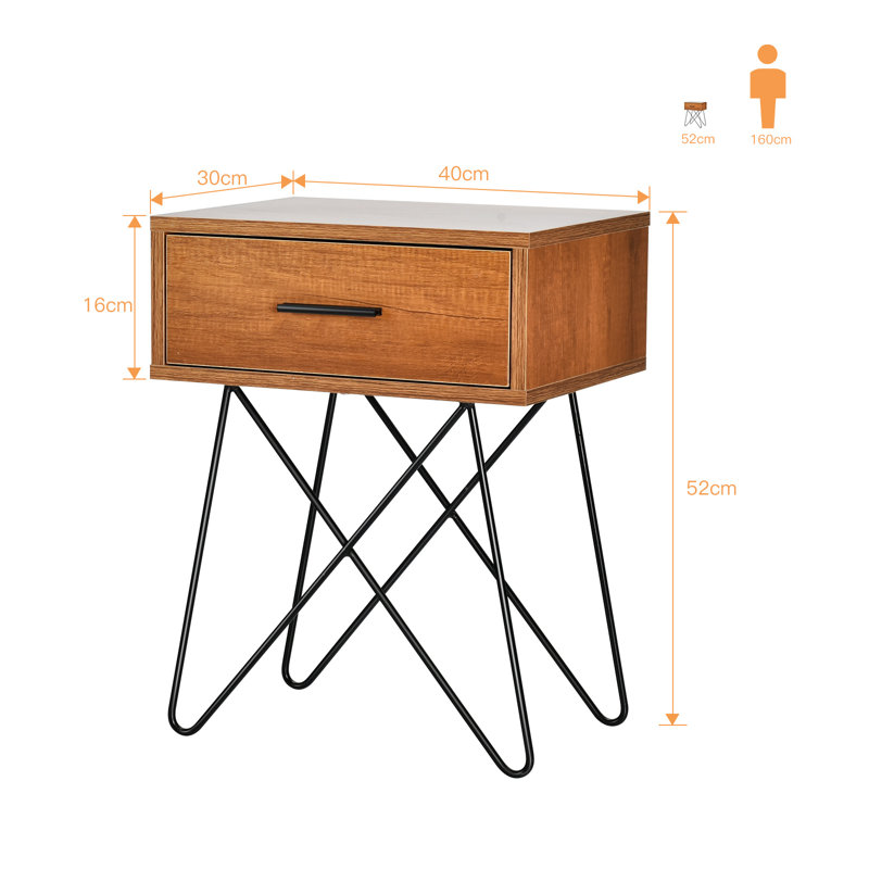 Jennette 40 cm W Steel Bedside Table