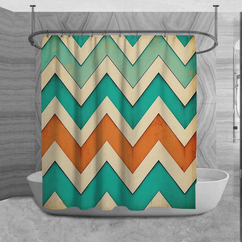 Rideau de douche Briant, H 73 po x l 70 po, Orange / turquoise