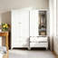 White Metal Wardrobe With Doors And Hanging Rods, Double Drawers For Storage, Suitable For Bedroom Walk-In Closets.