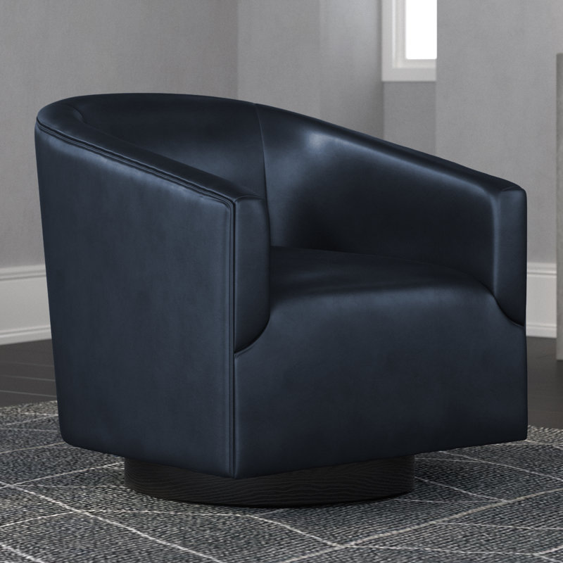 Fauteuil demi-tonneau pivotant en simili cuir Hall, Similicuir bleu nuit