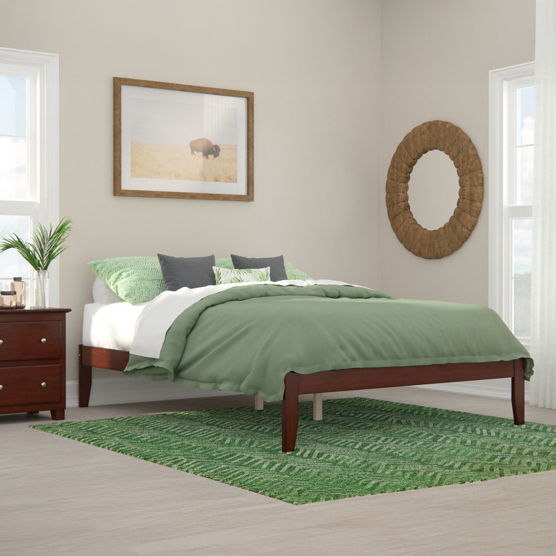 Javaunte Solid Wood Platform Standard Bed, Walnut, Queen