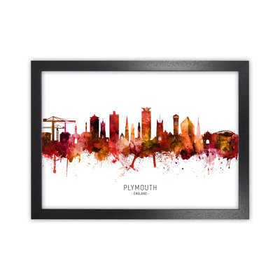 Plymouth England Skyline Red City Name by Michael Tompsett - Print