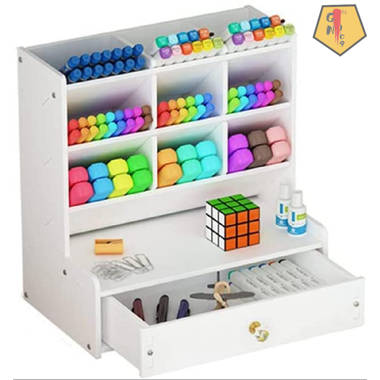 Hggzeg White Desk Organizer, Large Capacity DIY Pen Holder Box, Desktop Stationary Storage Rack for School Home Office (B02)