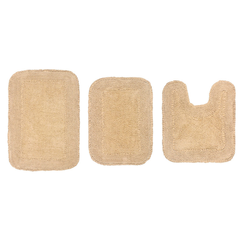 Aceyon Plush Cotton 3 Piece Bath Rug Set, Linen