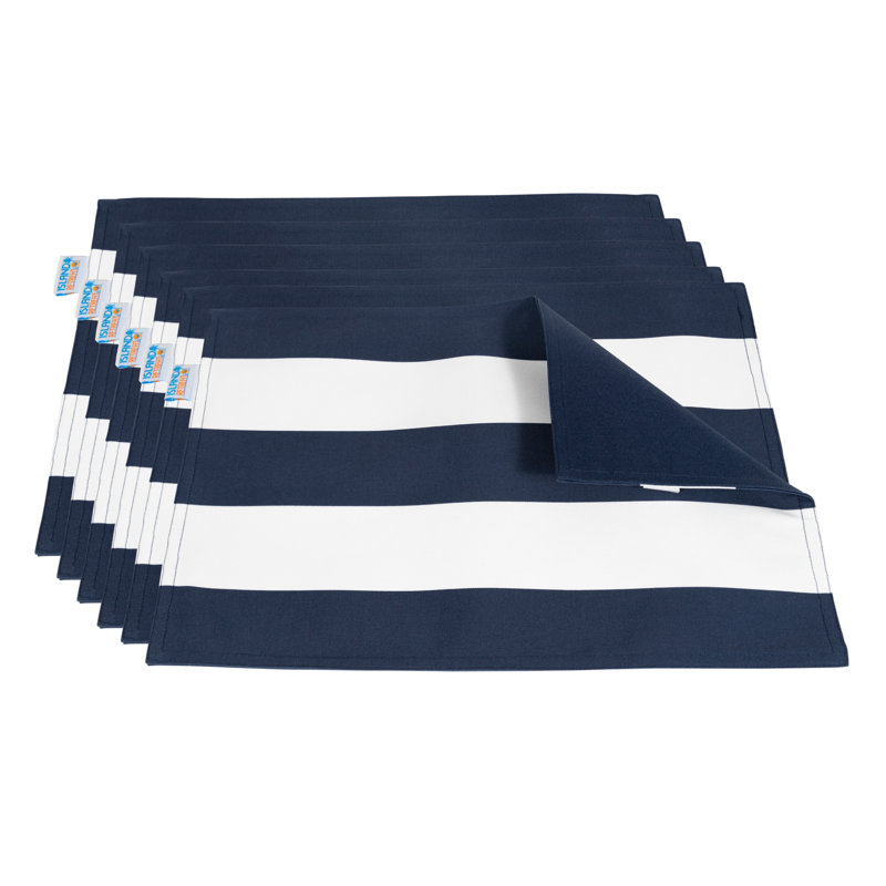 Navy and White Striped Reversible Outdoor Fabric Placemats, Set of 6