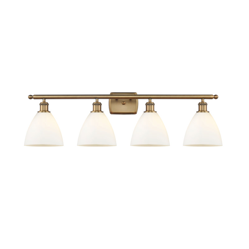 Éclairage pour meuble-lavabo 4 lumières Shauna, Blanc mat, Incandescente, Laiton brossé