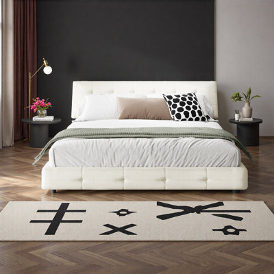 King Size Bed Frame With Soft Cloud Pillow Headboard, Chenille Upholstered Platform Bed With Metal & Wooden Slat Support, Noise-free Design