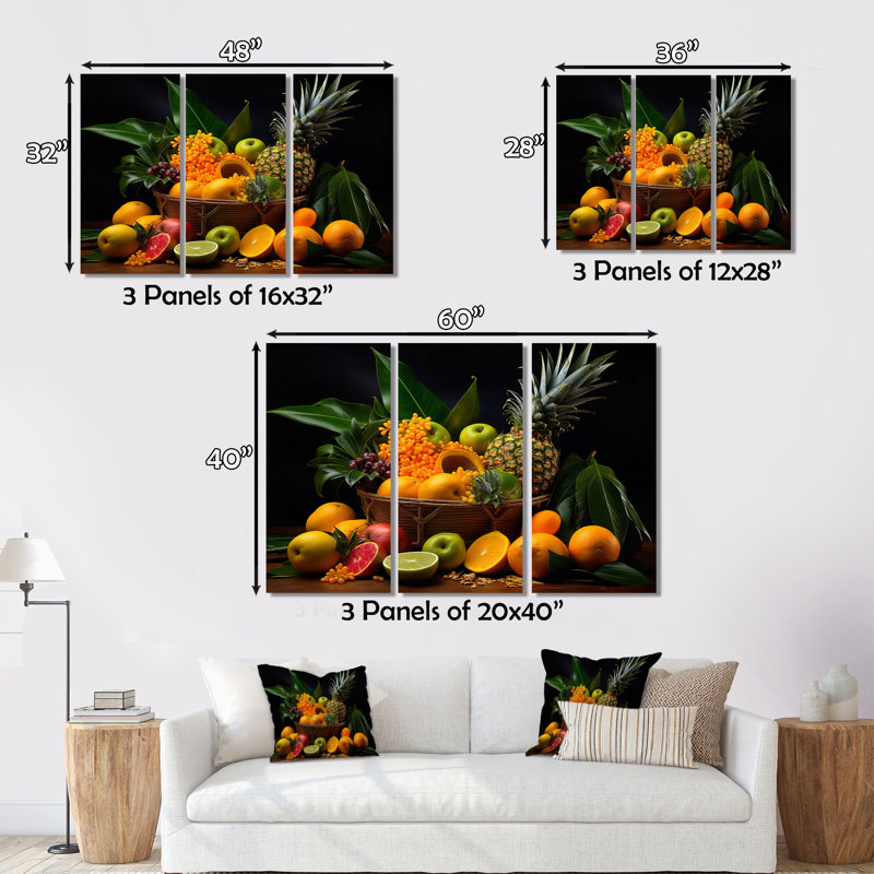 «Caribbean Fruits I» sur toile, ensemble de 3 pièces, H 28 po x l 36 po x P 1 po