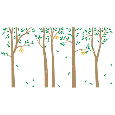 Décalcomanie murale arbres et maisons à oiseau bouleau