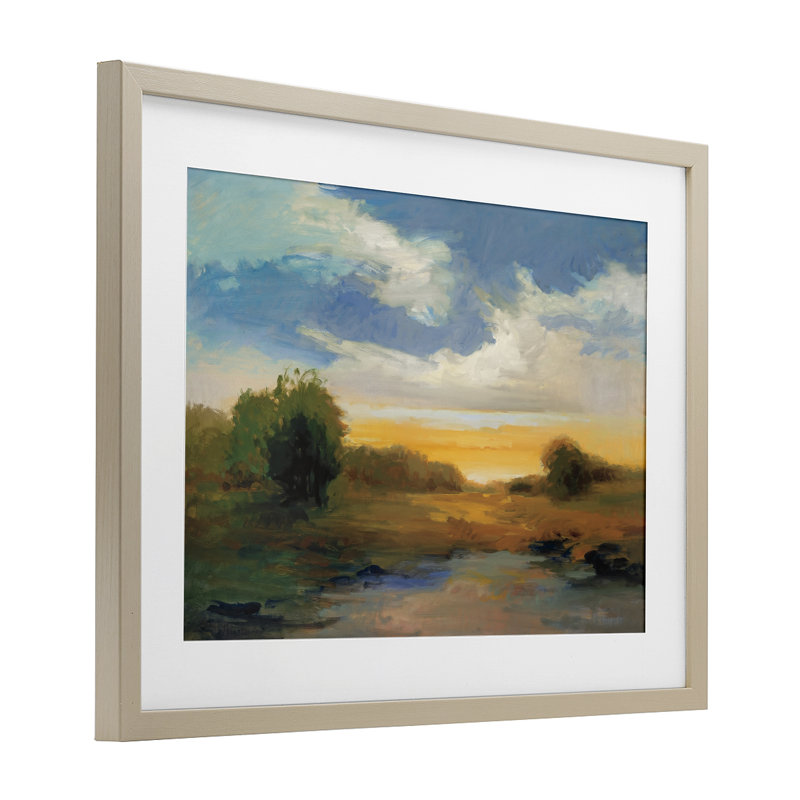 Charismatic Clouds Sunset, reproduction encadrée sous verre, conception de Vicki McMurry, Cadre de récolte en pin