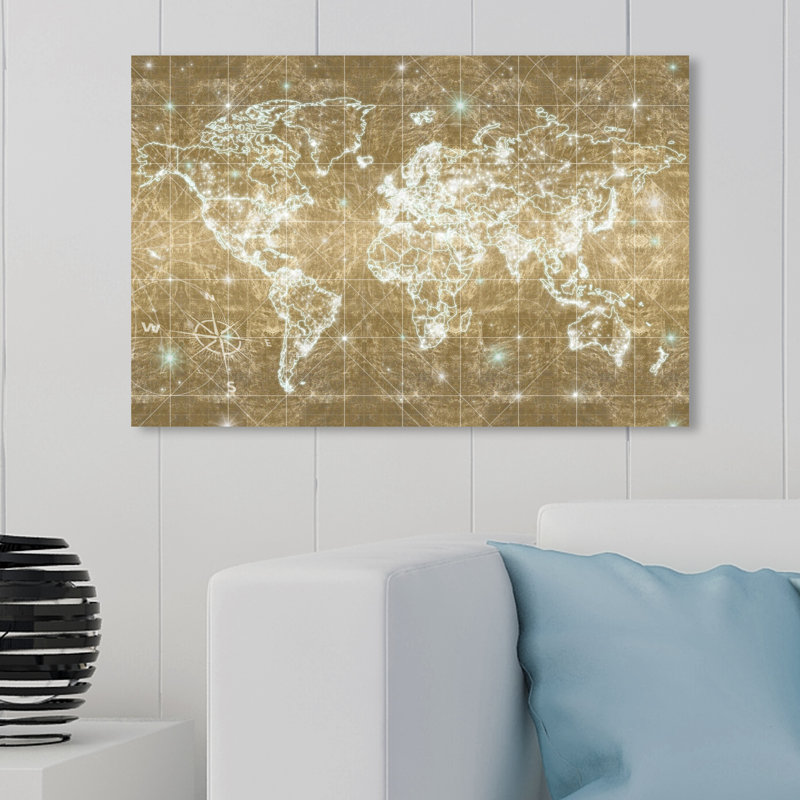« mapamundi galaxy gold », impression sur toile, H 20 po x l 30 po x P 1,5 po