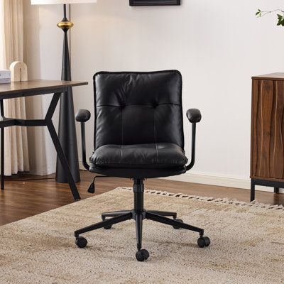 Tufted Button Double Layer Padding Faux Leather Swivel Office Chairb