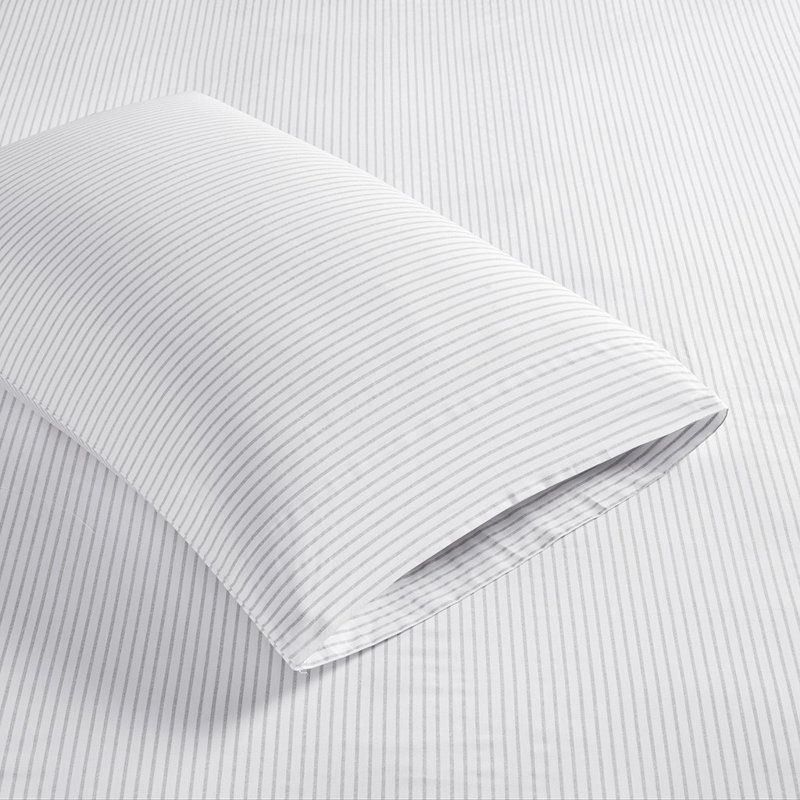 Ensemble de draps en percale de coton Grmeie Mills Esme, Ensemble de draps pour lit grand avec un drap-hous, Gris à rayures