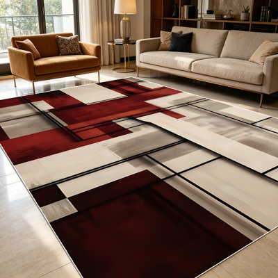 1PC Burgundy, Beige & Grey Geometric Abstract area rugs for Living Room, Soft and Comfortable, Suitable for all seasons, easy-to-maintain, machine washable Indoor floor mat, suitable for bedroom, entryway, patio, kitchen, Home Decor, Outdoor Decor.