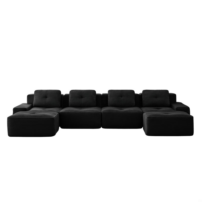 153" U-Shaped Modular Sectional Sofa, Black