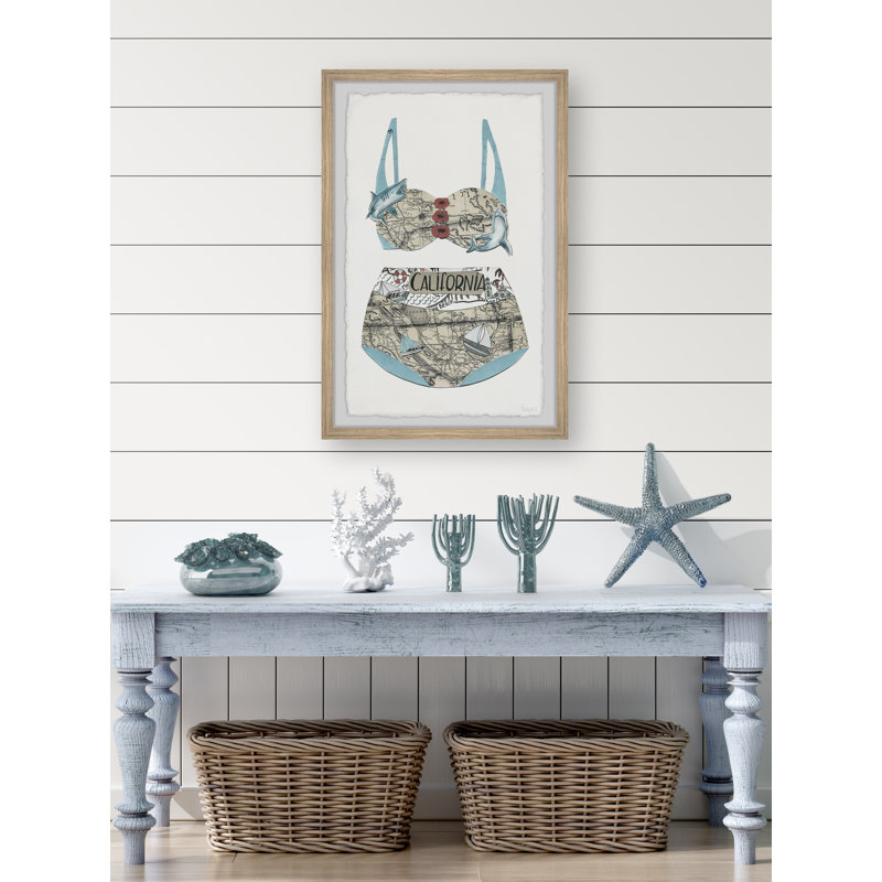 Carte des maillots de bain de Californie - impression encadrée sur papier, H 36 po x l 24 po x 1,5 po